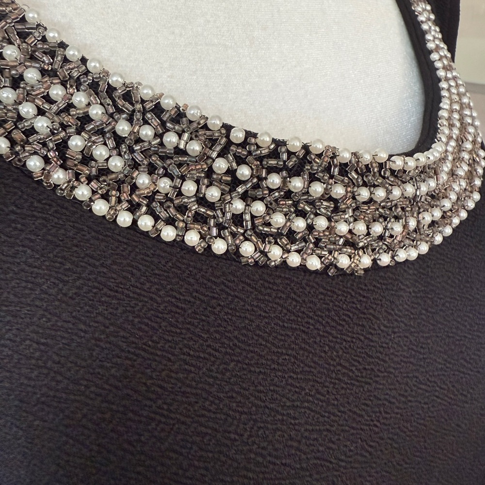 Maya Brooke Black Sleeveless Dress with Pearl Embellished Crewneck 16W Plus - Picture 5 of 7